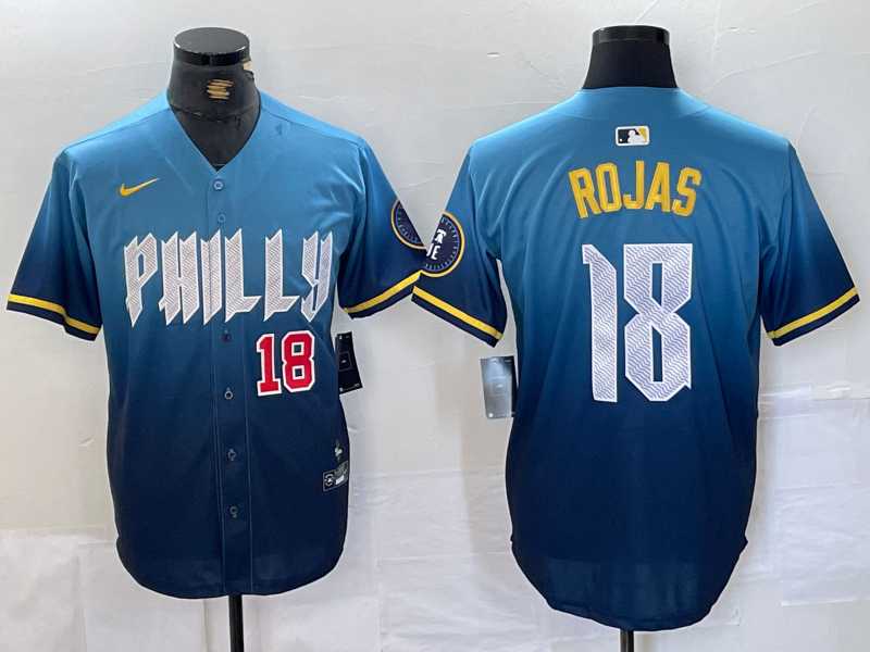 Mens Philadelphia Phillies #18 Johan Rojas Number Blue 2024 City Connect Limited Stitched Jersey